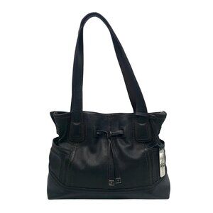 Tignanello Dark Brown Pebbled Leather Drawstring Shoulder Bag